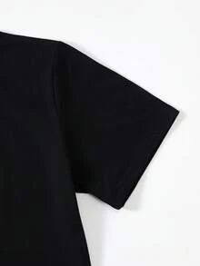 SHEIN Mirajuku 2pcs/Set Boys' Print Black Short Sleeve T-Shirt And Beige Cargo Pants Casual Outfit, Spring/Summer Baggy T Shirt Black Cargo Pants Boys - Dark Grey - View 6