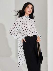 Heiryn Áo kiểu tay lỡ in họa tiết chấm bi thời trang thanh lịch cho nữ - Nhiều màu - Xem 4