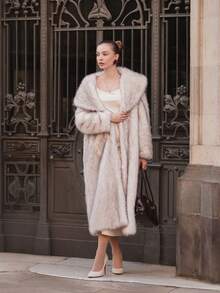 ORNATELLA Women's Faux Fur Collar Fluffy Faux Fur Jacket, Dual-Tone, Autumn/Winter - Grey - View 5