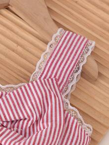 SHEIN Elladie kids 少女时尚套装，大蝴蝶结吊带连衣裙背心+修身喇叭裤，甜美可爱两件套，夏季 - 紅色 - 查看 3