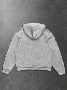 ROMWE MEN Men's Letter Print Long Sleeve Zip Front Casual Hoodie - Multicolor - View 2