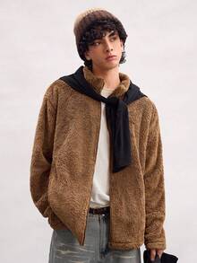 Open Phase Men's Casual Fleece Lined Solid Color Windproof Warm Jacket, Suitable For Sports, Outdoor, Street Wear - Khaki - View 8