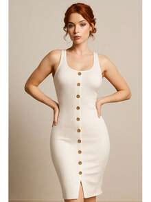 Vestido Sexy Dama Premium Vestido Entallado Vestido Botones Frontales Abertura Elegante Vestido Tirantes Vestido Ajustable Vestido Con Botones - blanco - Ver 3