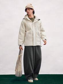 Open Phase Men's Casual Thick Warm Zipper Plush Lined Coat, Winter Warm Long Sleeved Hooded Windproof Coat, For Fall INS,Daily Matching, Boyfriend/Husband Gift, , Retro American, Unisex, Relaxed Fit Summer Outfits – Suitable For Everyday Wear And Summer Holiday Outfits. - White - View 1