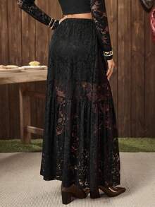 女士西式派对黑色蕾丝A字裙，适合新年派对、日常约会、正式晚宴 - LanaWest - 黑色 - 查看 9