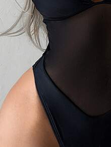 Swim SXY 1pc Women's Sexy Mesh Patchwork Adjustable Strap One-Piece Swimsuit, Slim Fit, Spring/Summer - Black - View 5