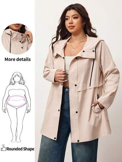 Enliva Abrigo de trinchera con capucha de manga larga y un solo botonadura de unicolor para mujer de talla grande, estilo minimalista casual para uso diario, salir, abrigo largo con capucha para mujer, abrigo de trinchera para mujer con capucha, ropa de otoño para mujer