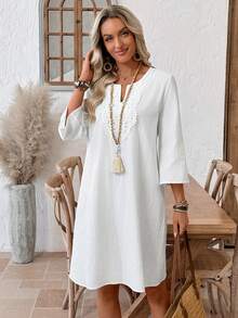 EMERY ROSE Váy mini trơn màu đơn giản dành cho nữ mặc hàng ngày và đi nghỉ - trắng - Xem 5