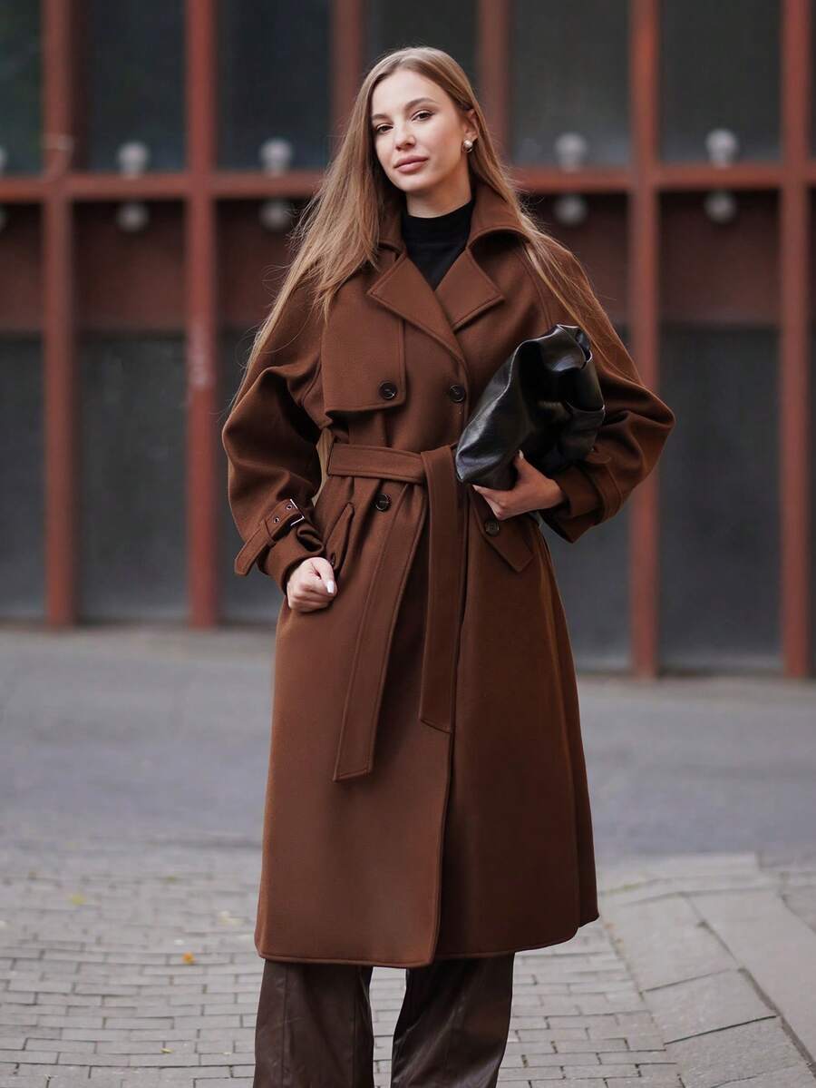 Áo khoác ve áo thời trang đơn giản dành cho nữ, phù hợp cho mùa thu/đông - màu nâu - Xem 1