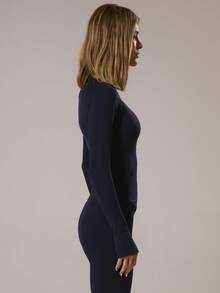 Musera Sport Sport High Neck Longline Zip Through Active BBL Jacket Padel Winter Activewear Sport Gym Workout Explorer - Navy Blue - View 3