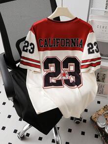 2件套青少年（男童）休闲运动美式加州23印花短袖T恤和短裤套装，春夏款