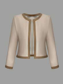 EMERY ROSE Bộ 2 món áo cardigan dệt kim cỡ lớn và váy không tay in họa tiết dành cho nữ, trang phục đi nghỉ thường ngày - Màu Khaki - Xem 3
