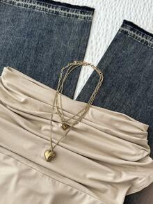 Áo cánh bó màu trơn đa năng cho bé gái tuổi teen, trang phục thường ngày mùa hè, thiết kế hở vai cổ cao, thanh lịch và duyên dáng, thích hợp cho các ngày lễ, phong cách đồng quê, kỳ nghỉ ở bãi biển, tiệc trà chiều và các dịp khác, phong cách trang trọng, có thể mặc như áo khiêu vũ hoặc áo cánh dễ thương - Màu be - Xem 3