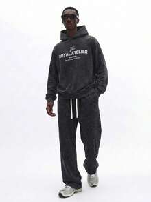 Áo hoodie dáng rộng SUMWON màu than chì đã giặt, in hình nghệ thuật thời Phục Hưng ở mặt sau, tay dài, có túi giữa, kiểu áo chui đầu, thoải mái cho mùa đông, phong cách thường ngày. - màu đen - Xem 5