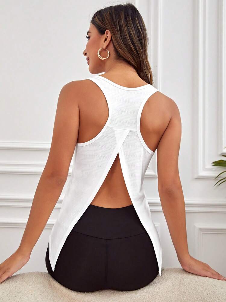 Casual Solid Color Racerback Sleeveless Tank Top, Versatile For Summer
