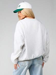 MISSGUIDED Sudadera de cuello redondo de manga larga con estampado de salud y bienestar del Country Club, de punto jaspeado, casual para otoño e invierno, de uso diario - Gris Claro - Ver 2