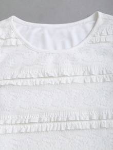 SHEIN Sweetro Spring/Summer Round Neck Lace Ruffle Textured Jacquard Bodycon Slip Dress, Elegant Luxurious Sexy, Suitable For Dates And Parties - White - View 5