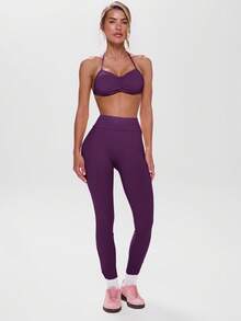 Musera Sport Halterneck Scrunch Center Strap Back Bra Active Workout Gympadel, Tennis, Pickleball Gym - Purple - View 5