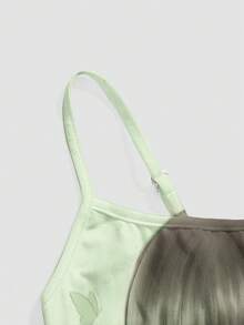 ROMWE Anime 蝴蝶四叶草复古 Y2K 少女学院风苹果印花白色吊带背心（女款） - 綠色 - 查看 4