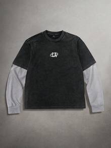 STYNVO 男士简约印花圆领长袖 T 恤 - 黑色 - 查看 1