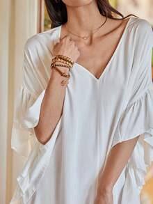 Lullawish Robe maxi ample, élégante et décontractée de style bohème. Robe de nuit à volants plissés pour femmes, convient pour le loungewear ou la tenue de sortie - Blanc - Voir 6