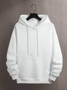 Manfinity Dauomo 男士白色樱花标语印花连帽衫，带口袋，休闲套头卫衣，适合日常穿着，秋冬季 - 白色 - 查看 2