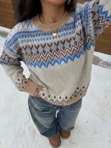 Muchica كنزة صوفية نسائية بطراز جيومتري عتيق عادي، مناسبة للخريف/الشتاء، عتيق، أكاديمي، متعدد الاستخدامات، جذاب، جميل، Y2K، فتاة جوز الهند، بوهيمي، هيبي، مهرجان الموسيقى - متعدد الألوان - مشاهدة 6