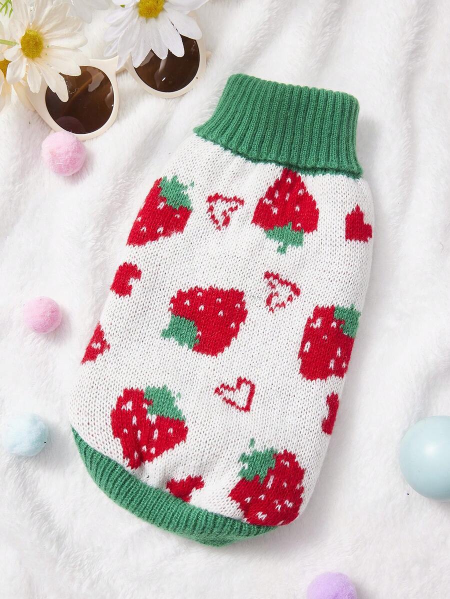 PETSIN 1 Red Strawberry Printed Pet Sweater, Warm Pet Clothing For Cats And Dogs In Winter - Multicolor - View 1