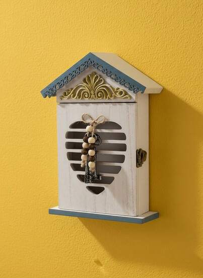 Joivida 1 st nyckelskåp i medelhavsstil, förvaringslåda för nyckelringar, kreativ heminredning, väggmonterad väggdekoration, borddekoration, trähantverk, nyckelförvaring, vardagsrumsdekoration alla hjärtans dag-present