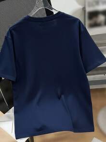 Camiseta de manga corta con cuello redondo, adornada con estampado, para ropa de Año Nuevo, camisetas gráficas para mujeres - Azul Marino - Ver 2