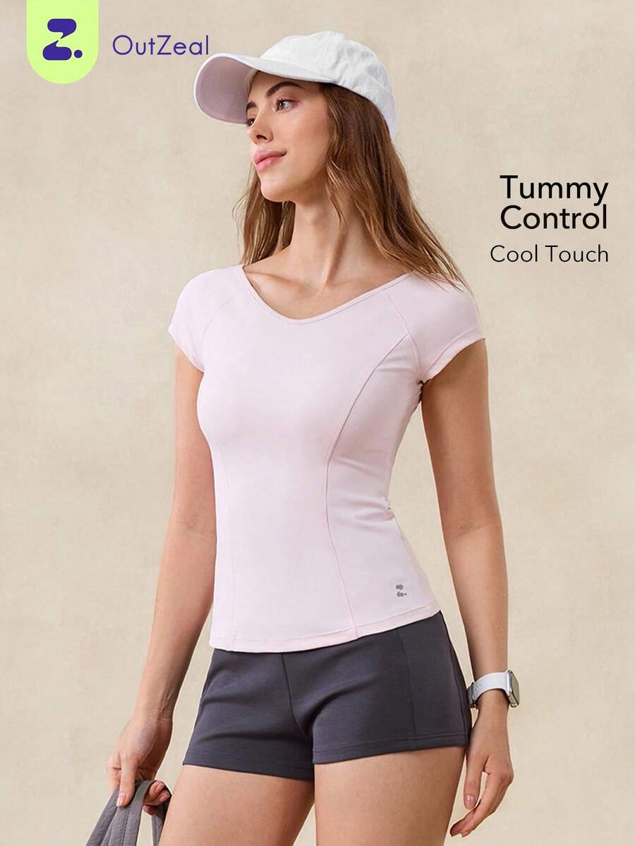 OutZeal 女士凉感塑身收腹柔软修身短袖紧身T恤，日常休闲健身两相宜