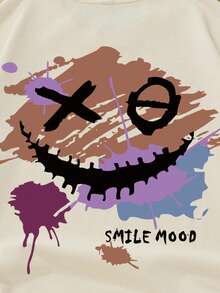 Manfinity EMRG 男士休闲卡通图案圆领短袖T恤，夏季 - 卡其色 - 查看 4