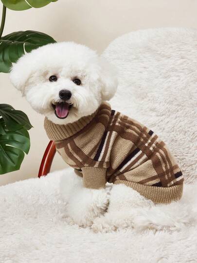 PETSIN 1 Checkered Printed Pet Sweater, Warm Pet Clothing For Cats And Dogs In Winter
