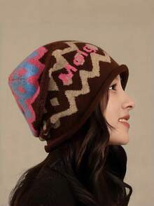 Joivida 1PC American Retro Letter Knit Beanie Hat For Women Unisex Winter Warm Ear Protection Face Framing Pullover Hat Autumn Fall Cold Weather Fashion Accessory - Multicolor - View 8
