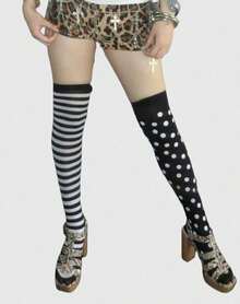 ROMWE Goth 女士过膝袜 - 黑白22色 - 查看 5