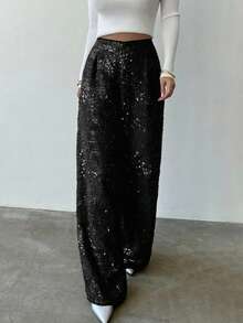 Firerie Women's Fashion Casual Sequin Pleated Long Pants, Suitable For Parties And Gatherings - Black - View 4