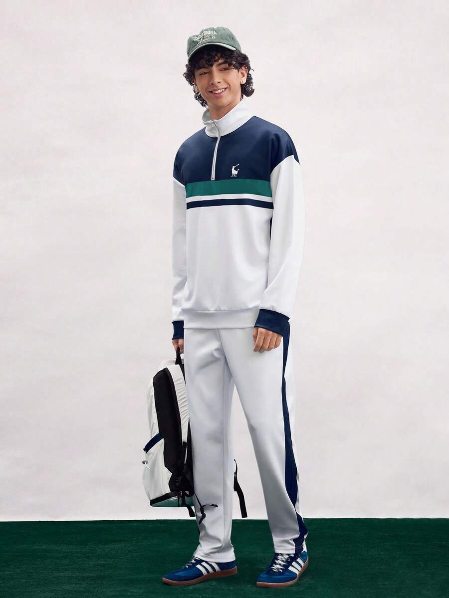 Open Phase 男士条纹印花拉链连帽衫和长裤套装，秋季服装 - 彩色 - 查看 1