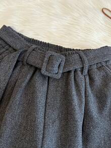Franclia Women's Pleated Waist Design Versatile Casual Wool Blend Shorts - Grey - View 8