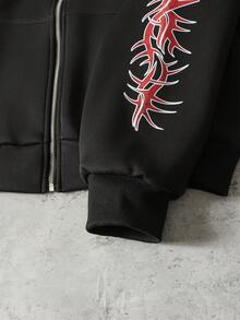ROMWE MEN sweat-shirt à capuche zippé avec imprimé dragon chinois pour hommes, coupe ample - Noir - Voir 4