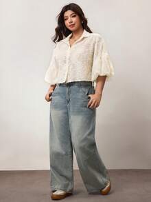 Enliva Áo kiểu cut-out dành cho nữ Plus Size, Bộ sưu tập mùa thu mới về trường - Màu be - Xem 4