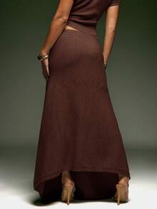 Denimoi Asymmetrical Hem V-Waist Sweater Skirt, Fashionable, For Fall And Winter - Chocolate Brown - View 3