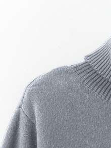 Linhara Plus Size Solid Color Turtleneck Sweater, Thermal Lined, Autumn/Winter - Light Grey - View 4