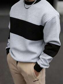 Manfinity Homme Men's Casual Contrast Color Patchwork Pullover Sweatshirt, Autumn Boss Mens Clothing Online Newcastle Summer Turtle Neck Men Men Knit Tops Business Casual Tops Men Jumper For Men Old Money,Daily Leisure, Weekend Trips, Outdoor Activities, Travel Expeditions, Relaxed Work Environments Or Semi-Formal Occasions, Boyfriend/Husband Gift, Anniversary /Birthday Gift Party Christmas New Years