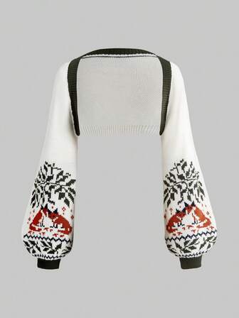 Vintage Fairycore Embroidered Shawl Cardigan, Fox Pattern Jacquard Knit