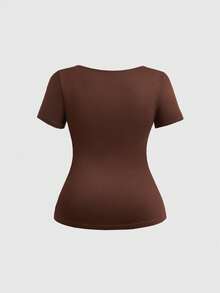 ROMWE Hippie Spring/Summer Plus Size Vintage 2 In 1 Casual Striped T-Shirt For Women - Brown - View 3