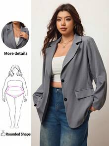 Enliva Plus Size Casual Commuting Grey Plaid Texture Plus Size Long Sleeve Loose Women Blazer Jacket Graduation,Back To School,Teacher Outfits For Women In Fall/Winter, For Apple Rounded Body Shape - Grey - View 1