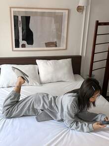 DAZY 极简主义爱心印花保暖针织卫衣家居服套装