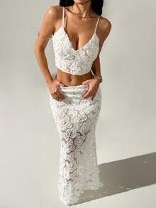 Rafferiza Bộ 2 váy xòe thắt nơ thêu họa tiết dây mảnh lãng mạn dành cho nữ, thích hợp cho tiệc tùng, sinh nhật, ngày lễ tình nhân, ngày lễ - trắng - Xem 5