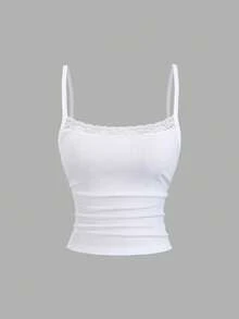 Sweetra Sweet & Spicy Cute & Elegant Music Festival Vacation Casual All-Match Daily Date Work School Layering Tight-Fitting White/Pink/Black Lace Camisole Cropped Backless Tank Top - Multicolor - View 8