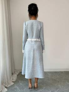 Elenzga 蓝白拼接无袖夹克，带纽扣口袋，优雅休闲通勤装 - 藍色 - 查看 2